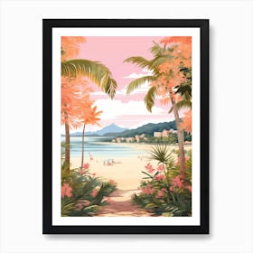 An Illustration In Pink Tones Of Palawan Beach Sentosa Island 2 Art Print