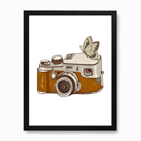 Vintage Camera With Butterfly Art Print