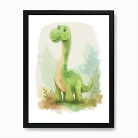 Cute Cartoon Apatosaurus Dinosaur Watercolour 2 Art Print