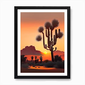 Joshua Tree At Dawn In Desert Vintage Botanical Line Drawing  (10) Art Print