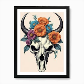 Floral Bison Skull (15) Art Print