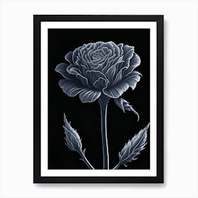 A Carnation In Black White Line Art Vertical Composition 42 Art Print
