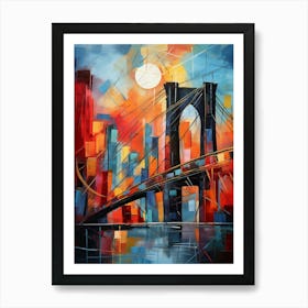 Brooklyn Bridge New York City IV, Vibrant Modern Abstract Painting Art Print