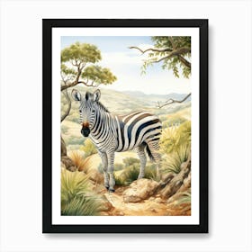 Storybook Animal Watercolour Zebra 1 Art Print