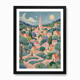 Fantasy Village At Night Poster