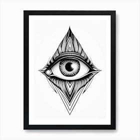 Connection, Symbol, Third Eye Simple Black & White Illustration 1 Art Print