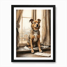 Dog By The Window Art Print