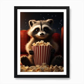 Cartoon Honduran Raccoon Eating Popcorn At The Cinema 3 Art Print