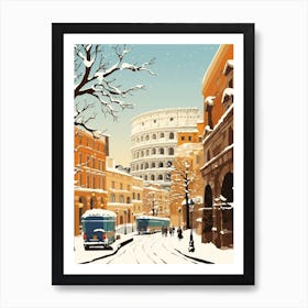 Vintage Winter Travel Illustration Rome Italy 1 Art Print