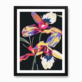Neon Flowers On Black Orchid 2 Art Print