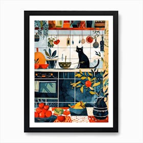 Cat In The Kitchen animal Cat's life Art Print