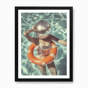 Retro Disco Ball Woman In The Pool Luxury Mirrorball Art Print