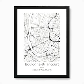 Boulogne Billancourt,France Minimalist Map Art Print