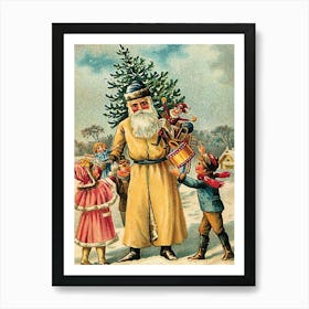 Old Santa With Toys And Christmas Tree Surrounded By Kids Art Print