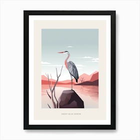 Minimalist Great Blue Heron 2 Bird Poster Art Print