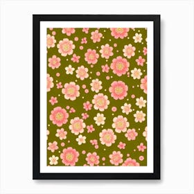 Cherry Blossom Repeat Retro Flower Art Print