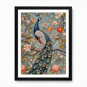 Peacock With Vintage Floral Pattern 2 Art Print