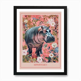 Floral Animal Painting Hippopotamus 3 Poster Art Print