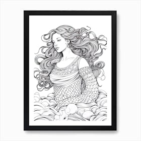 Line Art Inspired By The Birth Of Venus 1 Art Print