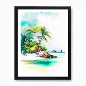 La Digue Island Seychelles Watercolour Pastel Tropical Destination Art Print