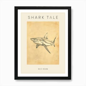 Blue Shark Vintage Illustration 4 Poster Art Print