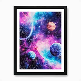 Galaxy with planets Art Print