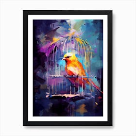 Colourful Watercolour Bird Cage 2 Art Print