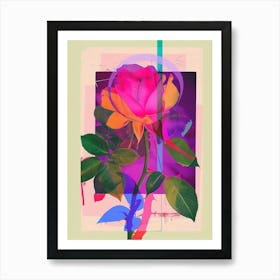 Rose 6 Neon Flower Collage Art Print