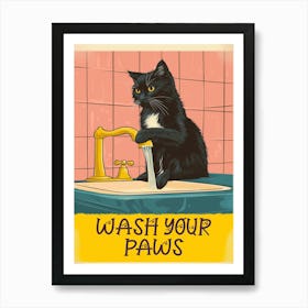 Wash Your Paws Cat Bathroom Art Print