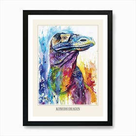 Komodo Dragon Colourful Watercolour 2 Poster Art Print