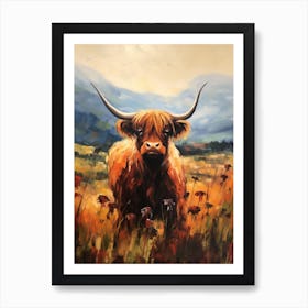 Warm Tones Impressionism Style Paintingh Of Highland Cow In The Valley 2 Art Print