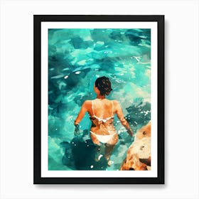 Watercolor Of A Woman In The Water painting Art Print