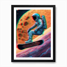 Astronaut Snowboarding On The Moon 1 Art Print
