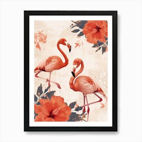 Lesser Flamingo And Hibiscus Minimalist Illustration 3 Art Print