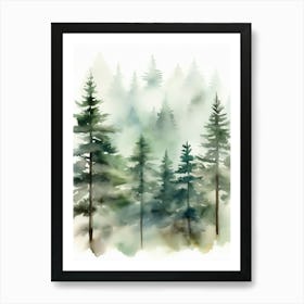 Appalachian Mountains of Misty Pines Watercolor Print of Evergreen Forest..136 Art Print