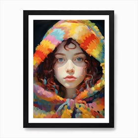 Girl In Crochet Hood Illustration Art Print