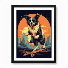 Border Collie Dog Skateboarding Illustration 1 Art Print