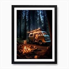 Camper Van In The Woods Art Print