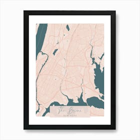 The Bronx New York Pink and Blue Cute Script Street Map Art Print