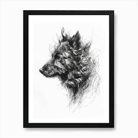 Black Long Haired Dog Line Sketch 1 Art Print