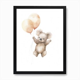 Baby Koala Flying With Ballons, Watercolour Nursery Art 4 Art Print