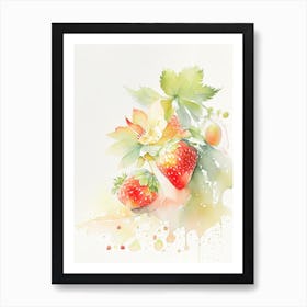 Day Neutral Strawberries, Plant, Storybook Watercolours 1 Art Print