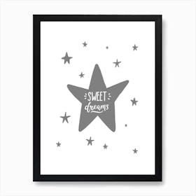 Sweet Dreams Star Grey Super Scandi Kids Art Print