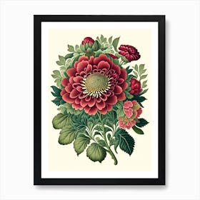 Zinnia Floral 1 Botanical Vintage Poster Flower Art Print