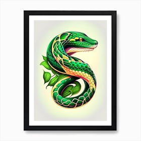Eastern Green Mamba Tattoo Style Art Print