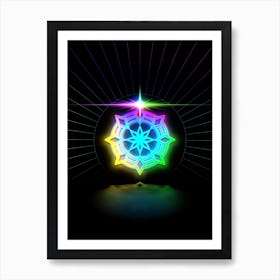 Neon Geometric Glyph in Candy Blue and Pink with Rainbow Sparkle on Black n.0220 Art Print