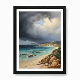 Sardinia beaches and thunderstorm. Oil colors . Art Print