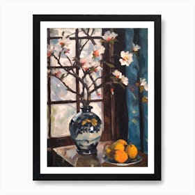 Flower Vase Magnolia With A Cat 2 Impressionism, Cezanne Style Art Print
