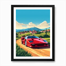 A Ferrari F40 In The Tuscany Italy Illustration 2 Art Print