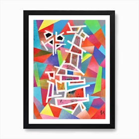 Abstract Colorful Fractured Guitar Instrument Of Love Art Print